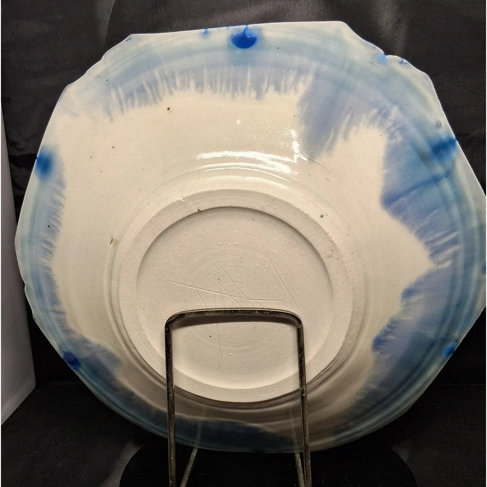Studio Pottery Crystalline Glaze Blue Scalloped Octagon Plate Signed 9.25 Inch